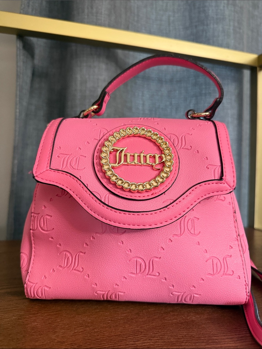 S Juicy Couture Hot Pink Mini Top-Handle Satchel with Gold Emblem & Strap